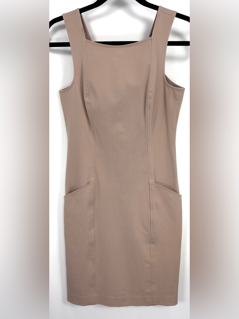 Theory Lukenia Bistretch 2 Sheath Dress Taupe Sleeveless Pockets Sz 0 USA
